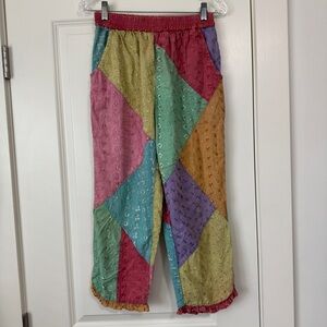 Sacred Threads Small Patchwork Floral Ankle Pants ~ Boho Bohemian Cottagecore
